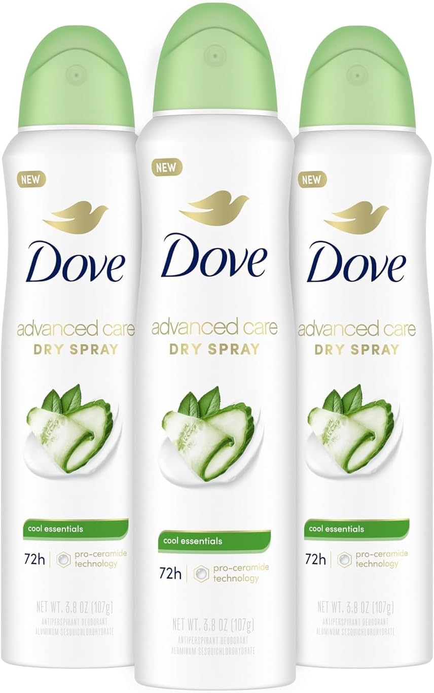 Dove Advanced Care Antiperspirant Deodorant Dry Spray Cool Essentials 3 Count for Helping Your Skin Barrier Repair After Shaving with Pro Ceramide Technology 3.8 oz