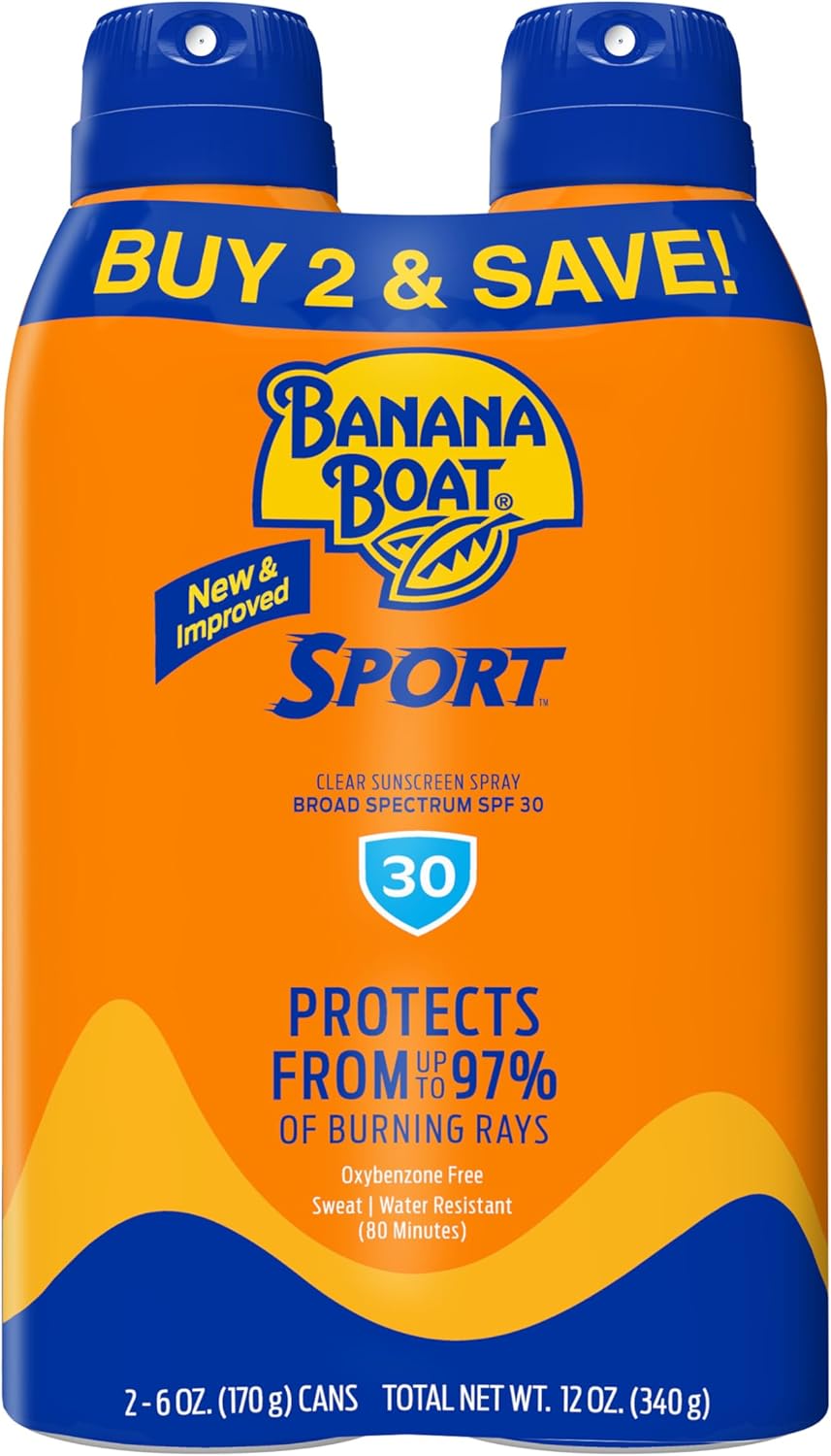 Banana Boat Sport Ultra SPF 30 Sunscreen Spray | Banana Boat Sunscreen Spray SPF 30, Water Resistant, Oxybenzone Free, 6oz each Twin Pack