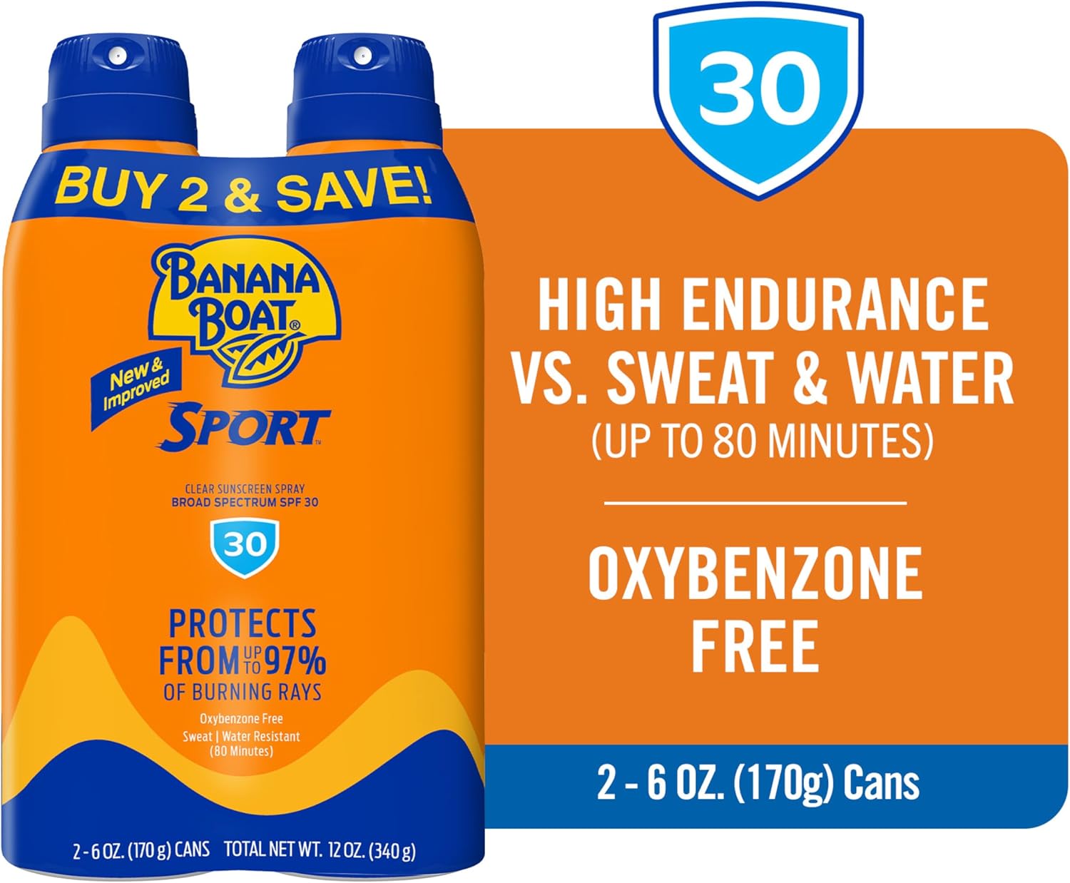 Banana Boat Sport Ultra SPF 30 Sunscreen Spray | Banana Boat Sunscreen Spray SPF 30, Water Resistant, Oxybenzone Free, 6oz each Twin Pack - Image 2