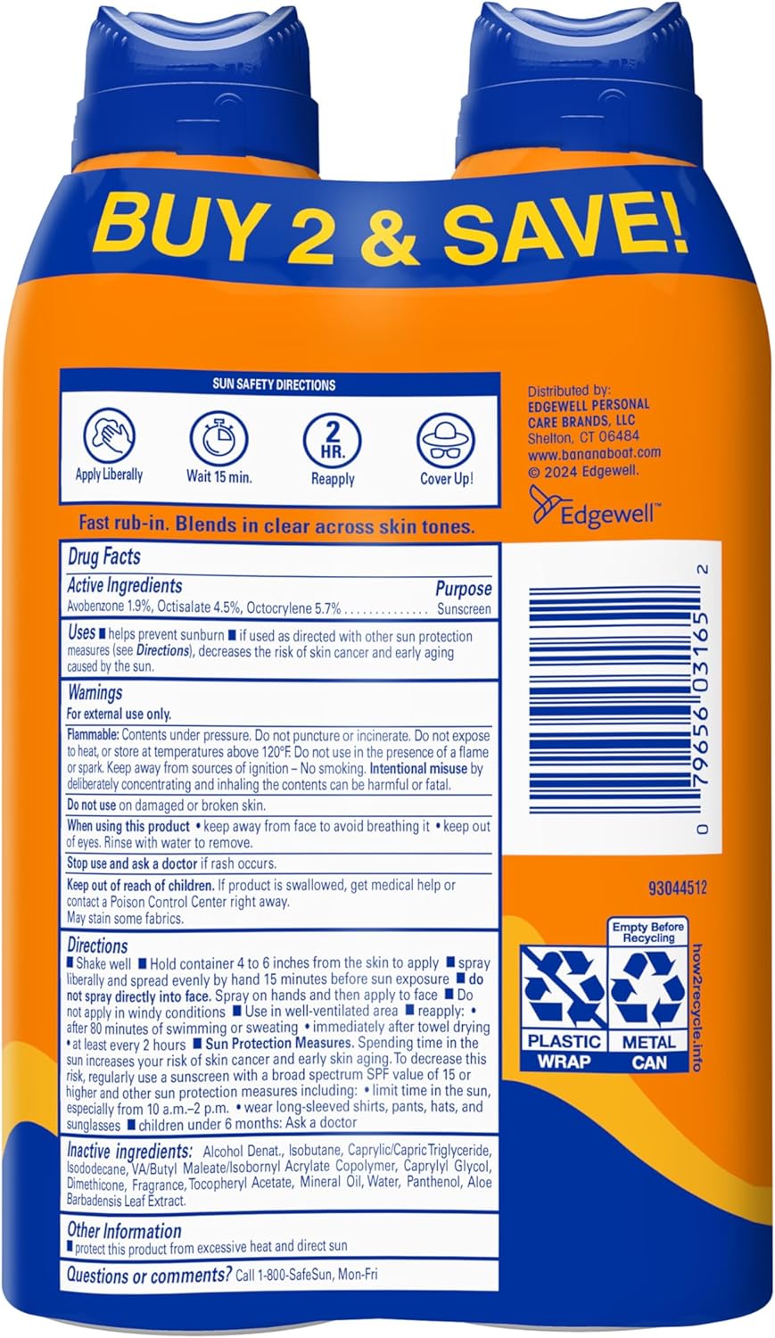 Banana Boat Sport Ultra SPF 30 Sunscreen Spray | Banana Boat Sunscreen Spray SPF 30, Water Resistant, Oxybenzone Free, 6oz each Twin Pack - Image 3