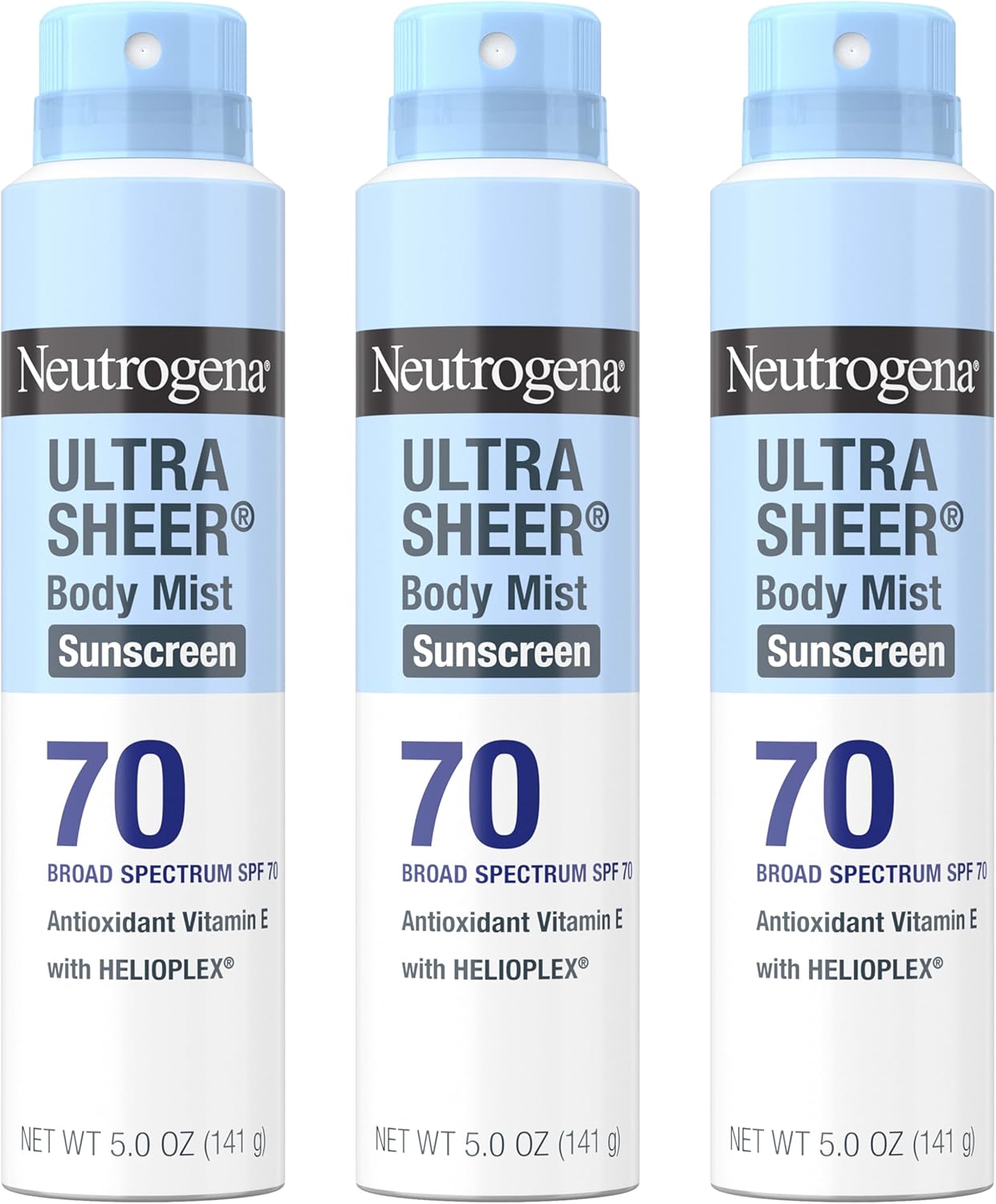 Neutrogena Ultra Sheer Dry Touch Sunscreen Spray SPF 70 Broad Spectrum UVA UVB Protection Lightweight Water Resistant up to 80 Minutes PABA Oxybenzone Free, 3-pack of 5 oz