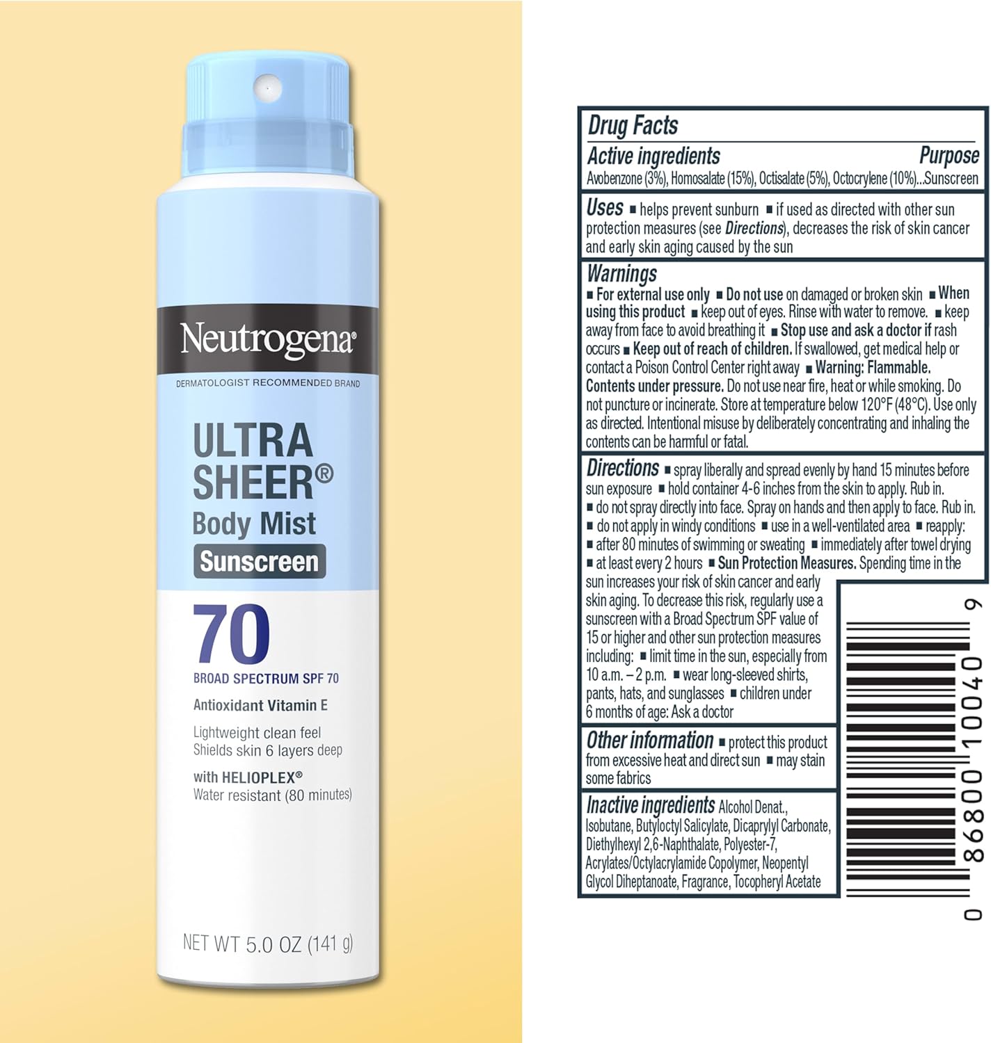 Neutrogena Ultra Sheer Dry Touch Sunscreen Spray SPF 70 Broad Spectrum UVA UVB Protection Lightweight Water Resistant up to 80 Minutes PABA Oxybenzone Free, 3-pack of 5 oz - Image 9